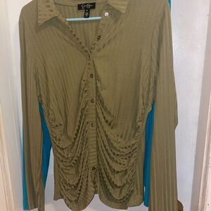 Jessica Simpson Green Ribbed Button Down Shirt